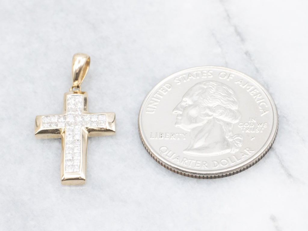 Princess-Cut Diamond Yellow Gold Cross Pendant