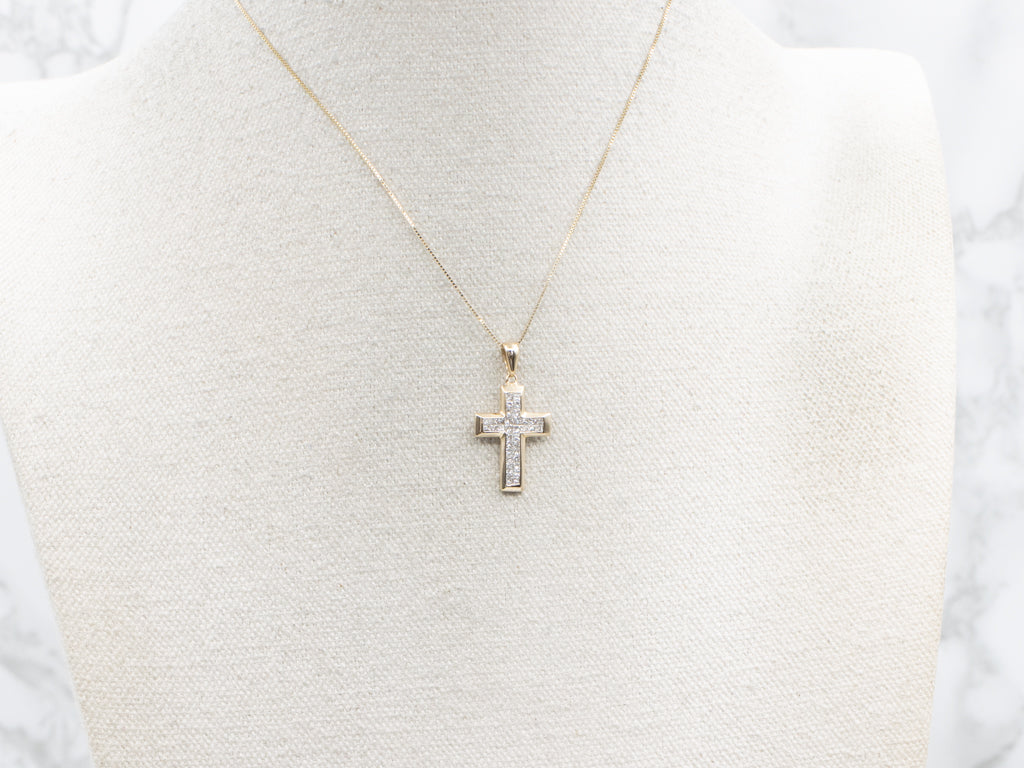 Princess-Cut Diamond Yellow Gold Cross Pendant