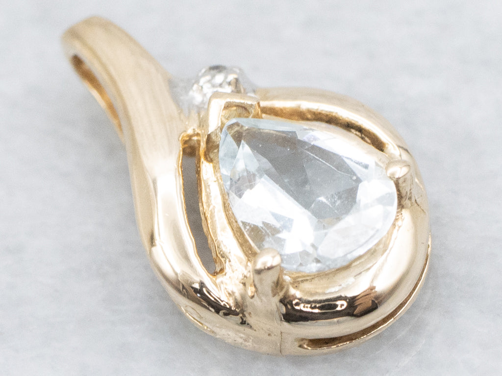 Pear-Cut Aquamarine Modern Two Tone Pendant with Diamond Accent