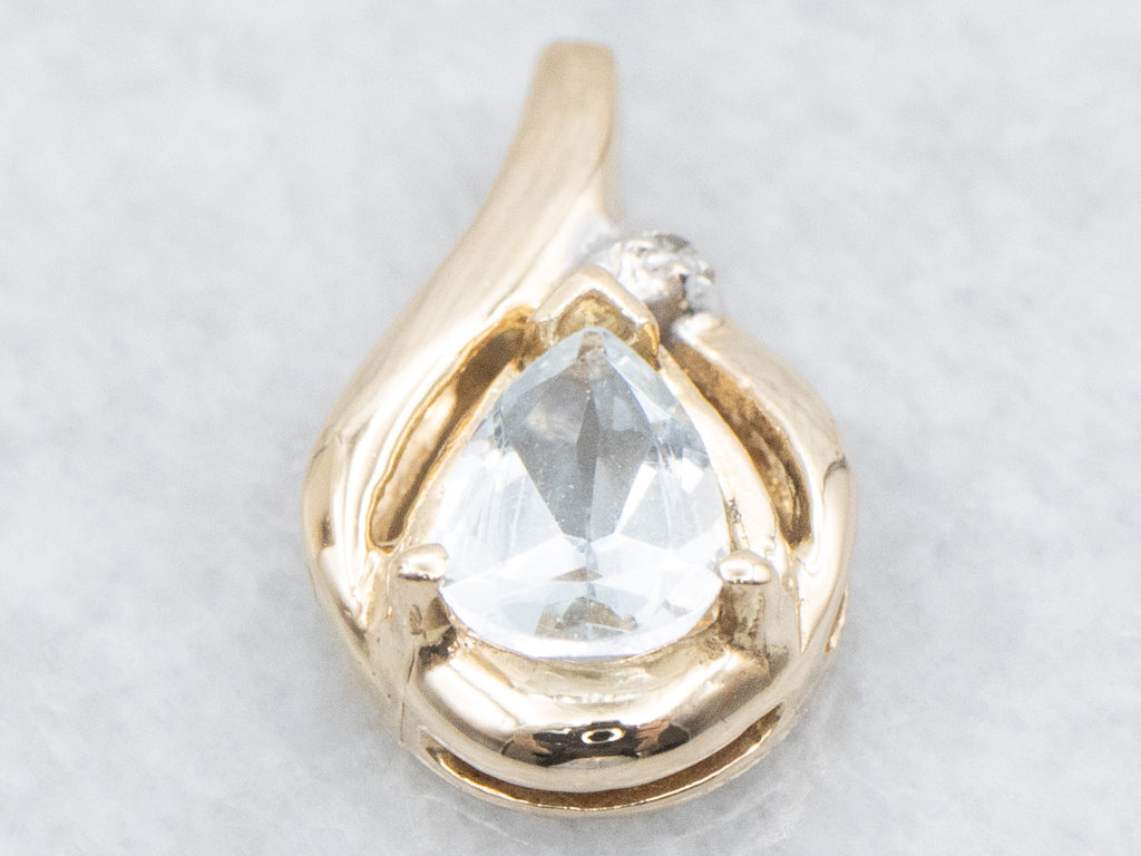 Pear-Cut Aquamarine Modern Two Tone Pendant with Diamond Accent