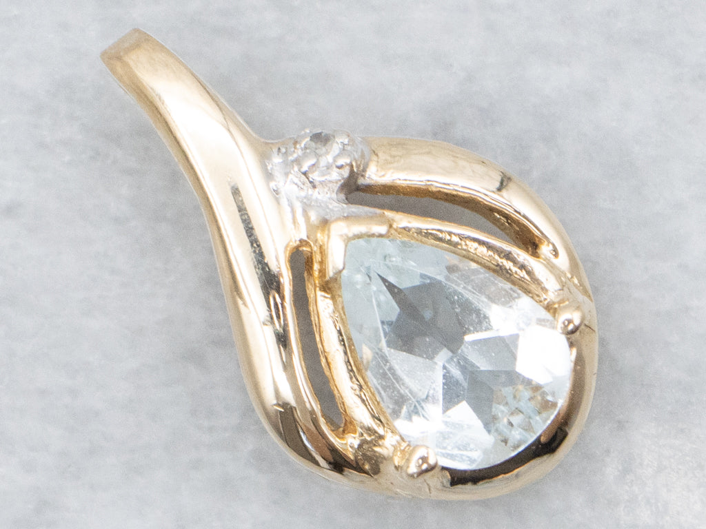 Pear-Cut Aquamarine Modern Two Tone Pendant with Diamond Accent