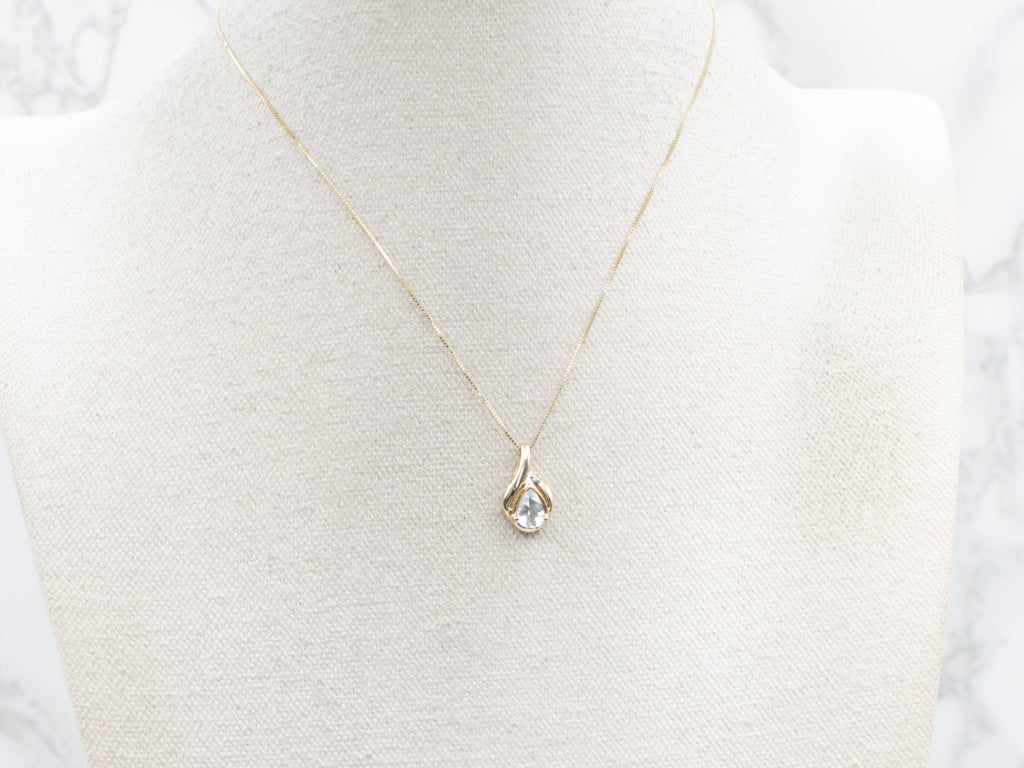 Pear-Cut Aquamarine Modern Two Tone Pendant with Diamond Accent