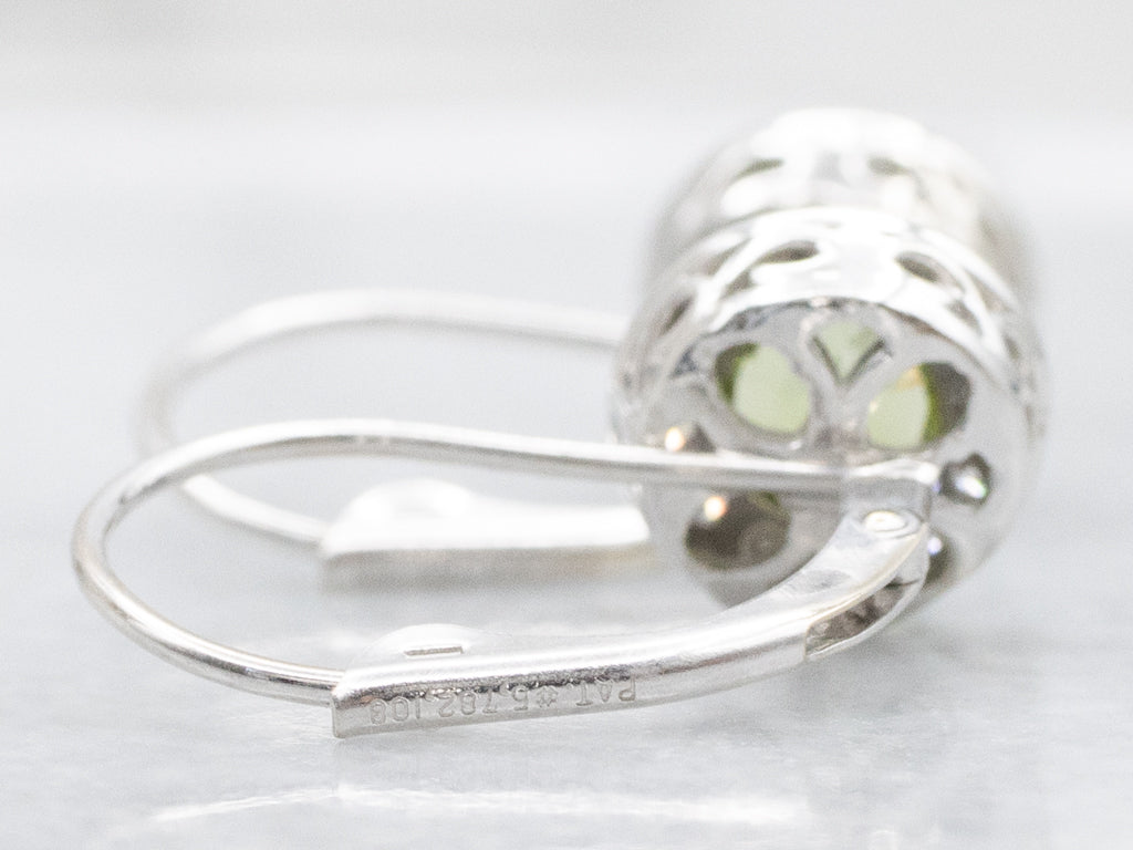 White Gold Peridot and Diamond Halo Drop Earrings