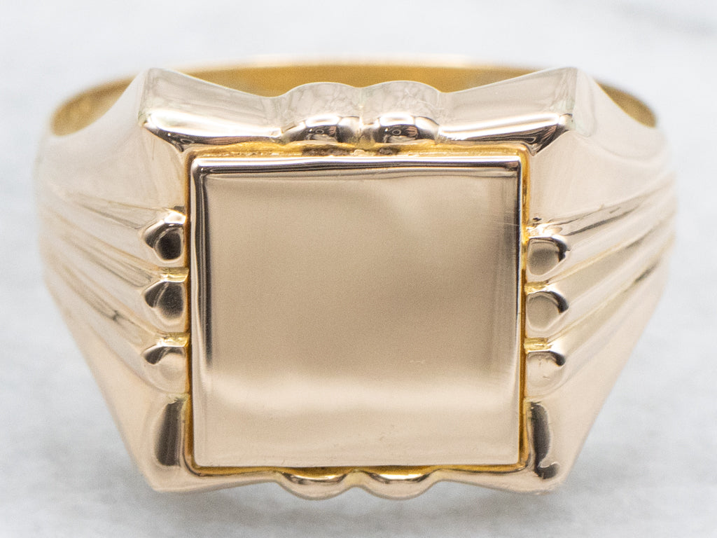 Men's Vintage Gold Squared-Top Signet Ring