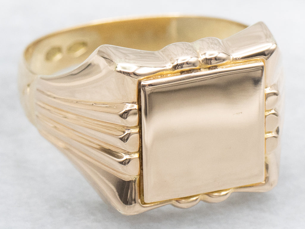Men's Vintage Gold Squared-Top Signet Ring