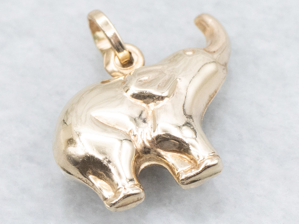 Puffed Yellow Gold Elephant Charm Pendant