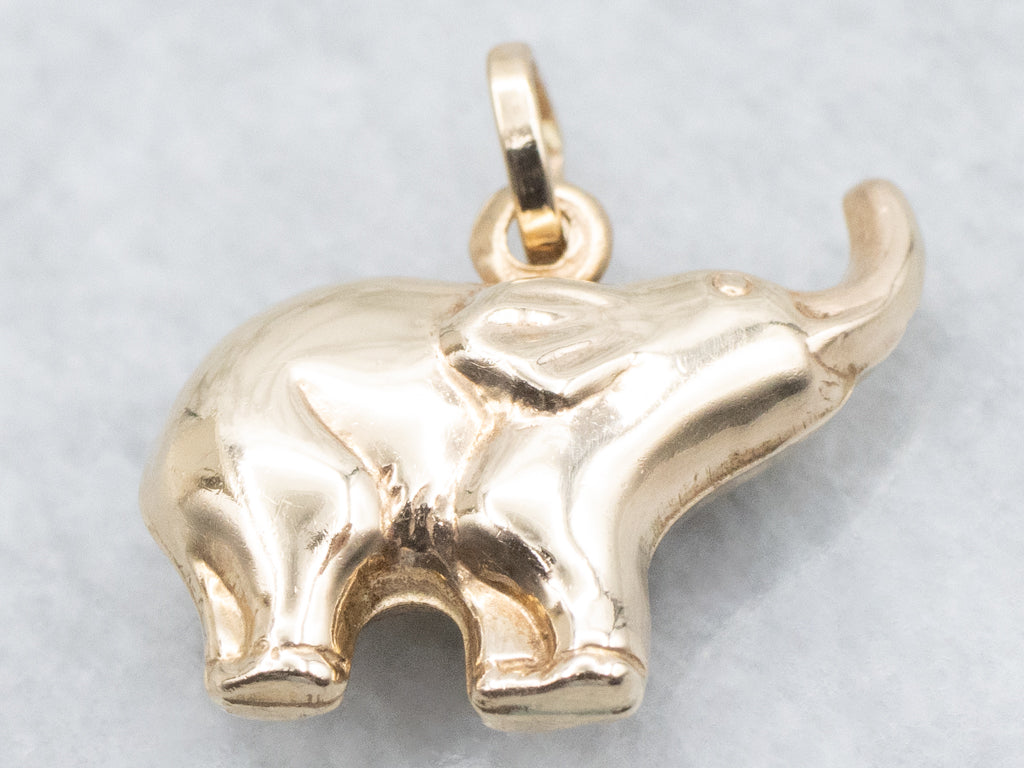 Puffed Yellow Gold Elephant Charm Pendant