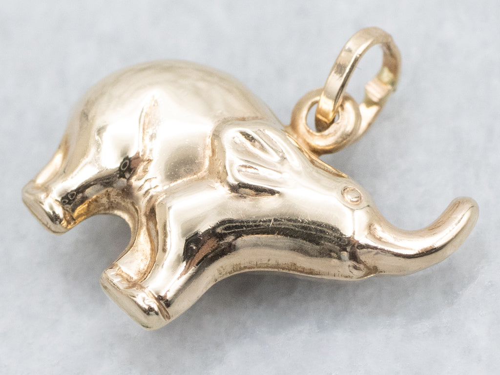 Puffed Yellow Gold Elephant Charm Pendant