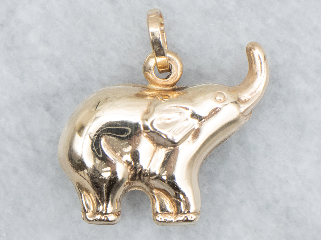 Puffed Yellow Gold Elephant Charm Pendant