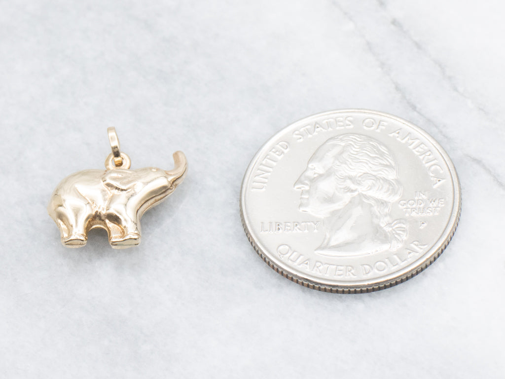 Puffed Yellow Gold Elephant Charm Pendant