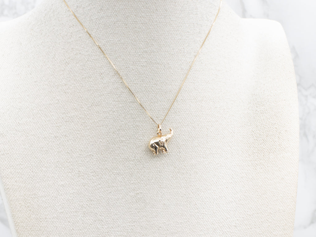 Puffed Yellow Gold Elephant Charm Pendant