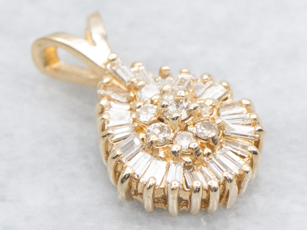 Yellow Gold Mix-Cut Diamond Cluster Pendant