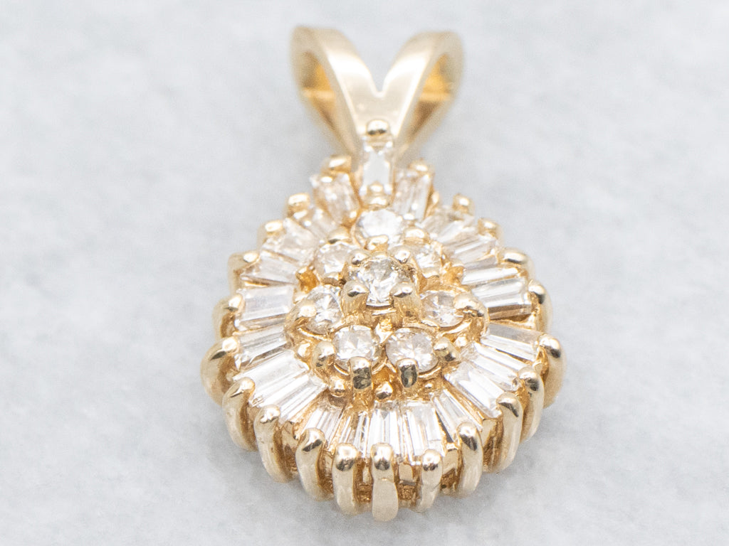 Yellow Gold Mix-Cut Diamond Cluster Pendant