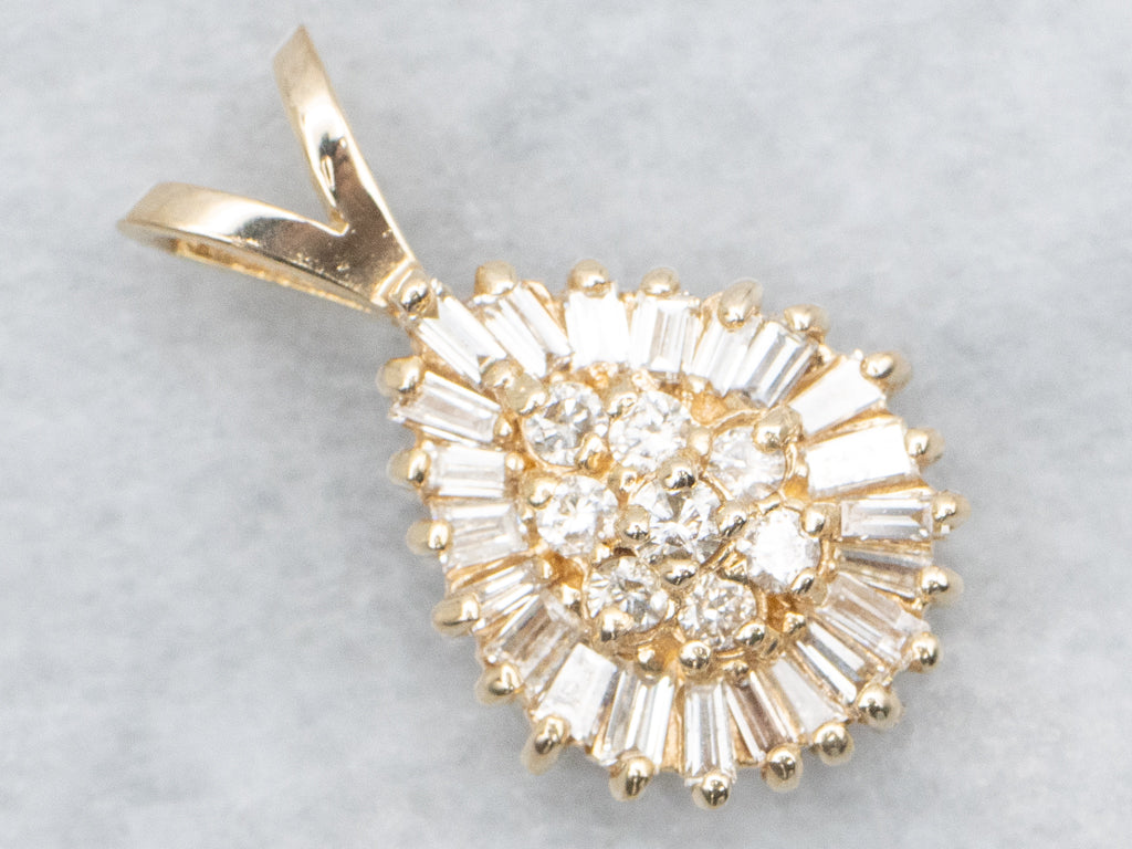 Yellow Gold Mix-Cut Diamond Cluster Pendant