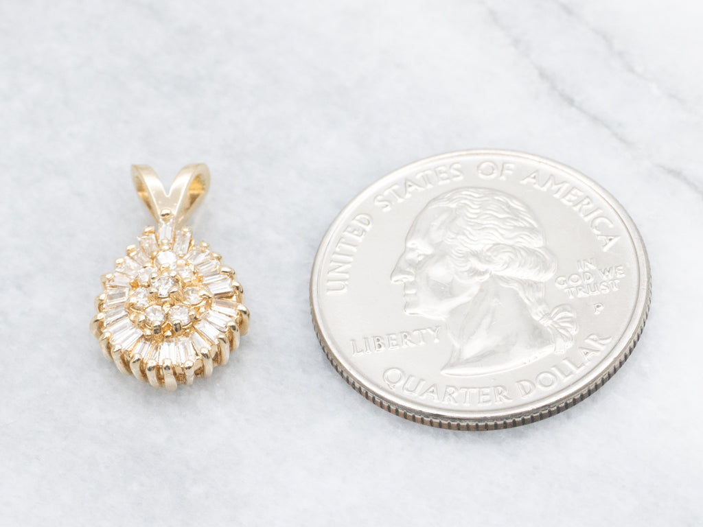 Yellow Gold Mix-Cut Diamond Cluster Pendant