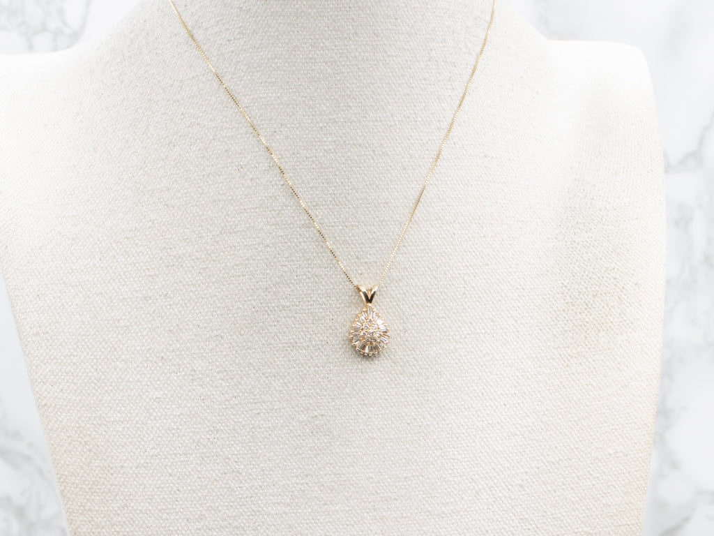 Yellow Gold Mix-Cut Diamond Cluster Pendant