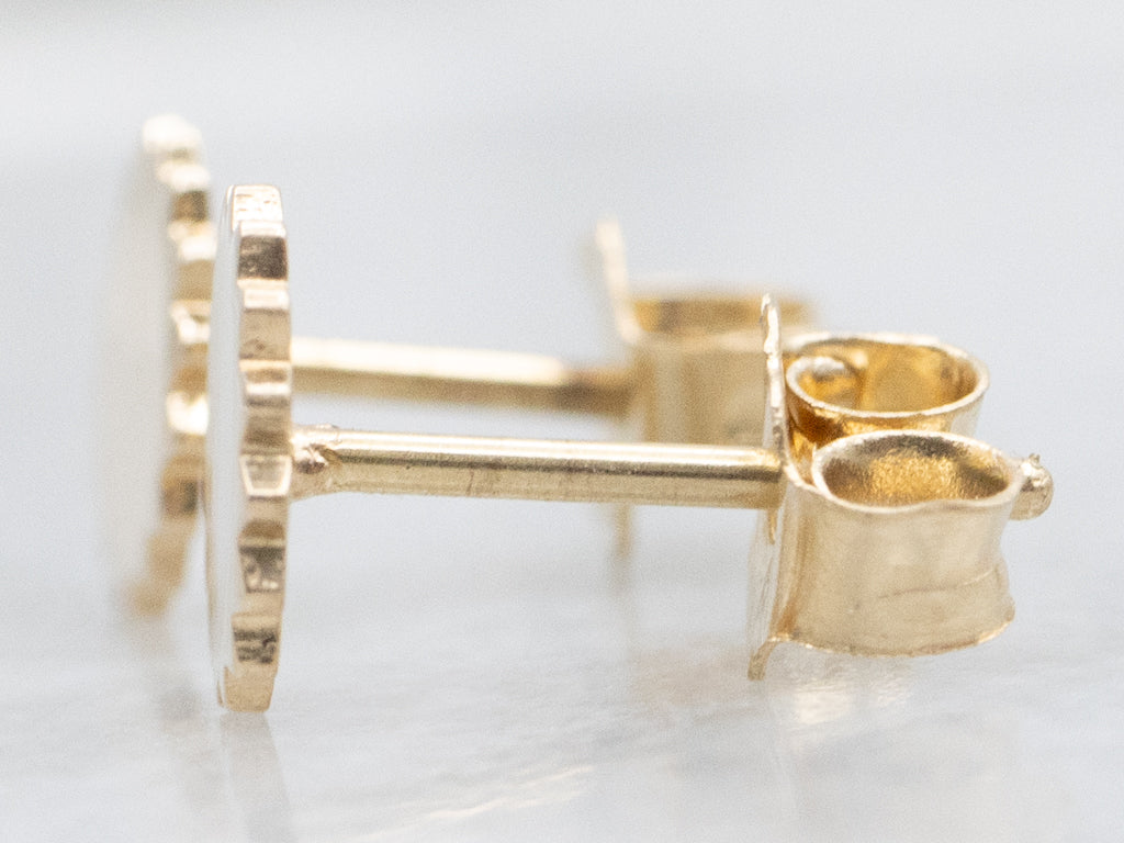 Polished Gold Disc Stud Earrings with Saw Edge