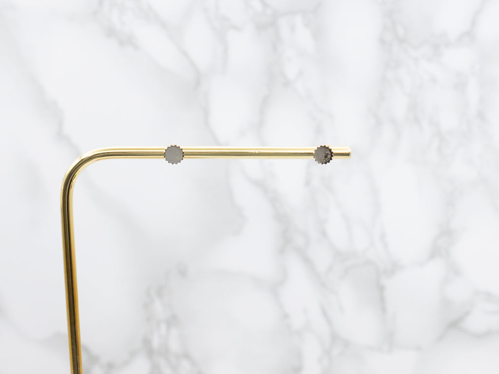 Polished Gold Disc Stud Earrings with Saw Edge