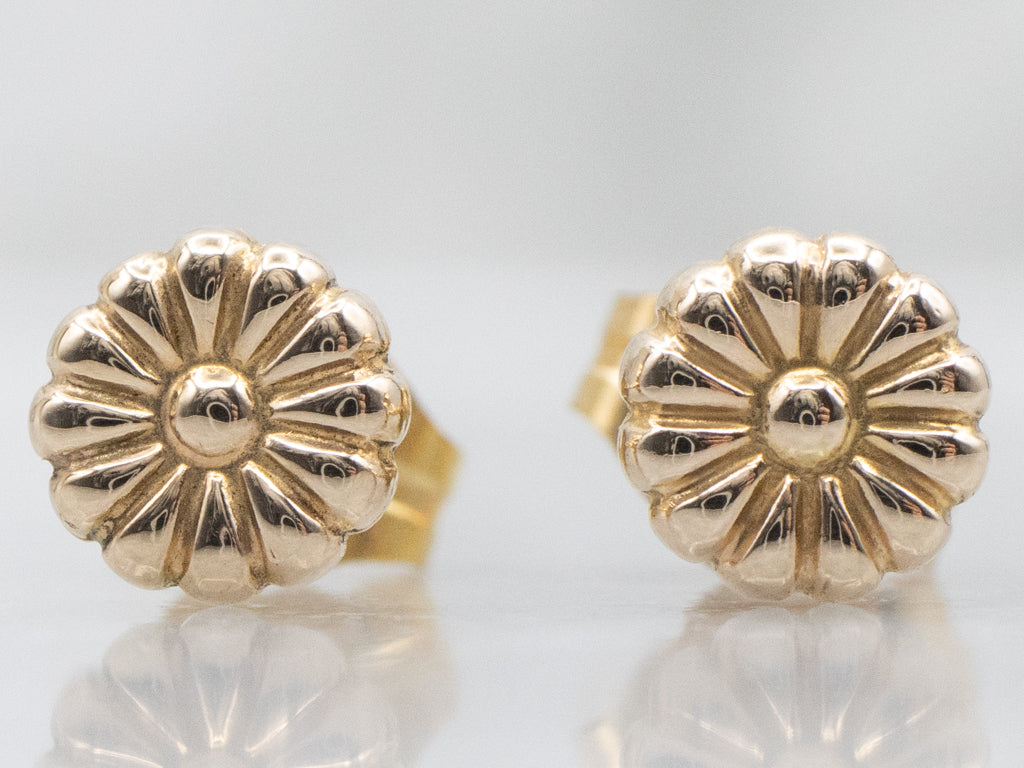 Tiny Vintage Gold Flower Stud Earrings