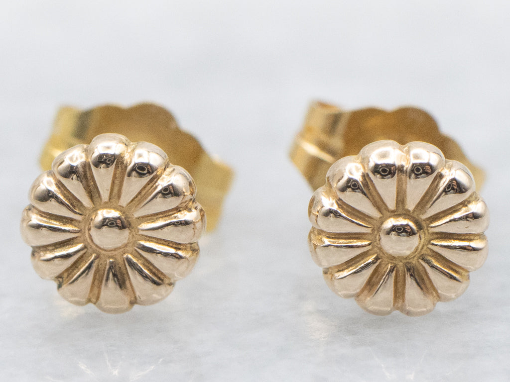 Tiny Vintage Gold Flower Stud Earrings