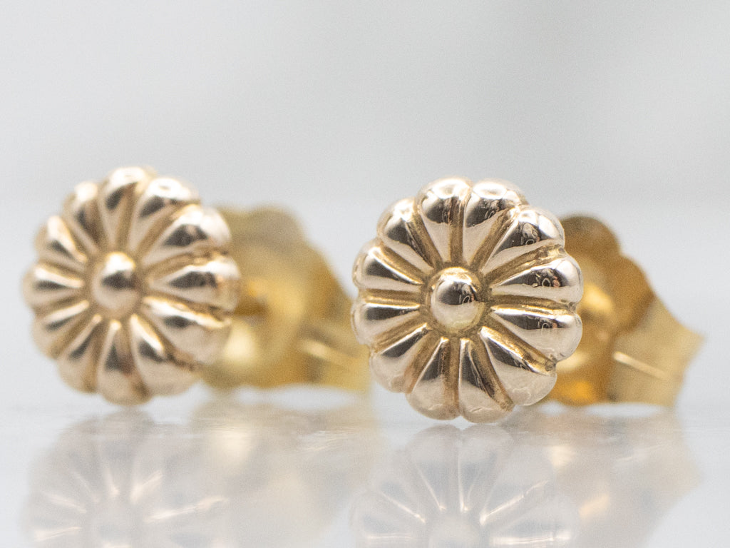 Tiny Vintage Gold Flower Stud Earrings