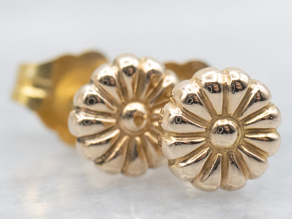 Tiny Vintage Gold Flower Stud Earrings