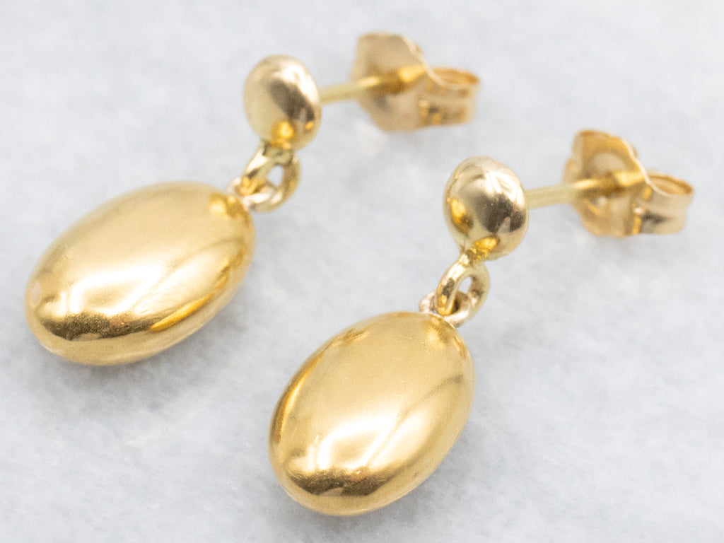 Polished Oval Drop Yellow Gold Drop Earrings