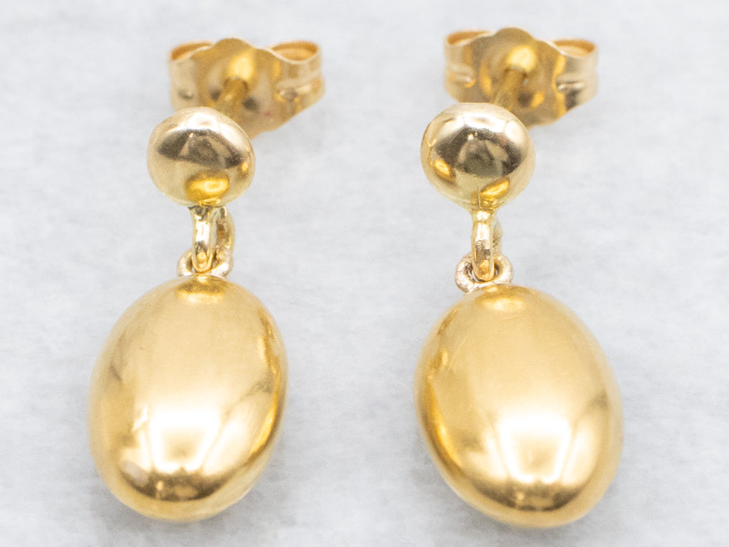 Polished Oval Drop Yellow Gold Drop Earrings