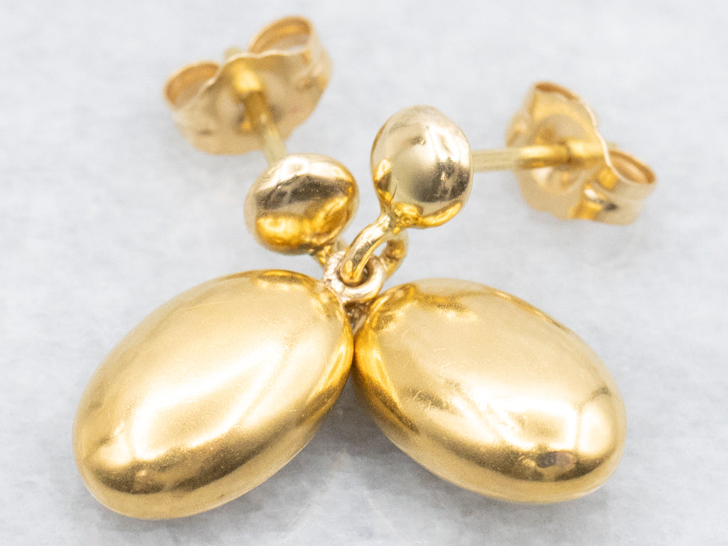 Polished Oval Drop Yellow Gold Drop Earrings