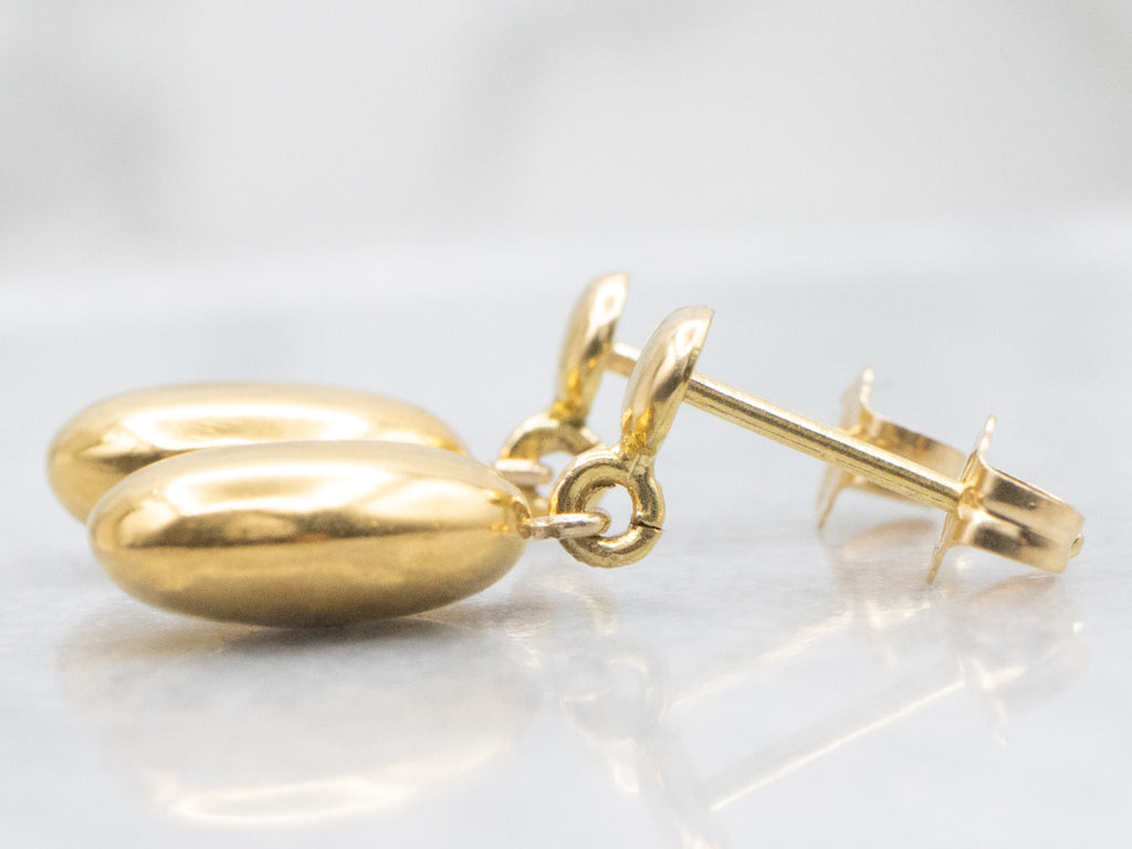 Polished Oval Drop Yellow Gold Drop Earrings