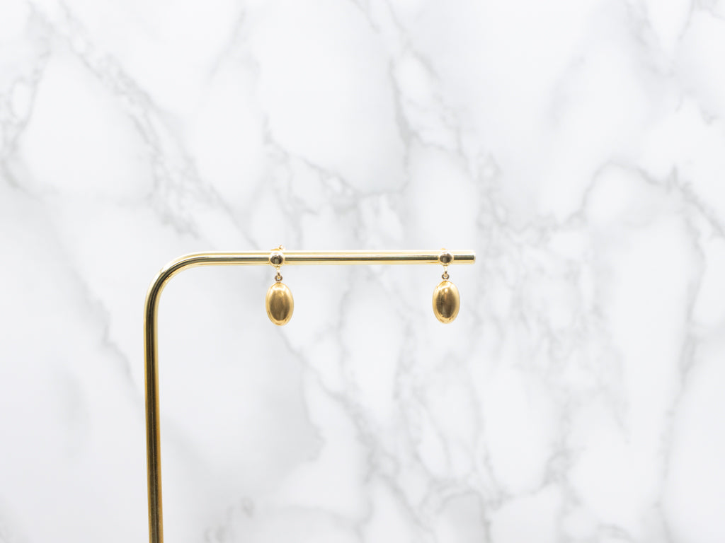 Polished Oval Drop Yellow Gold Drop Earrings