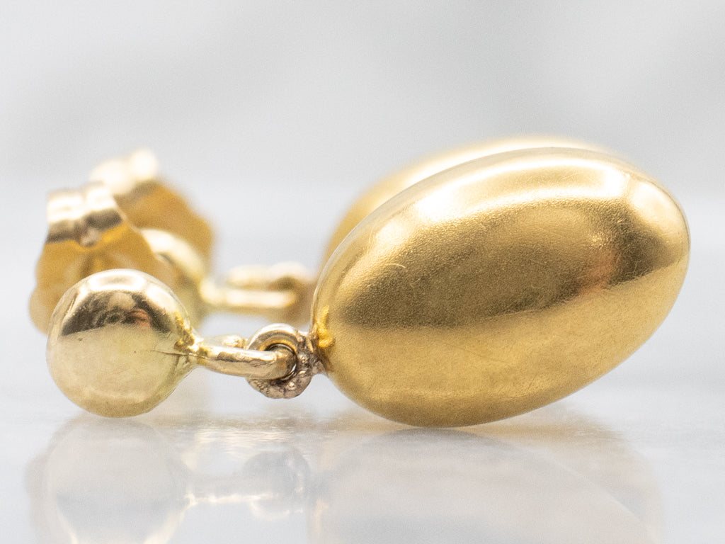 Polished Oval Drop Yellow Gold Drop Earrings