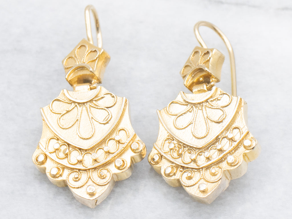 Victorian Revival Yellow Gold Drop Earrings