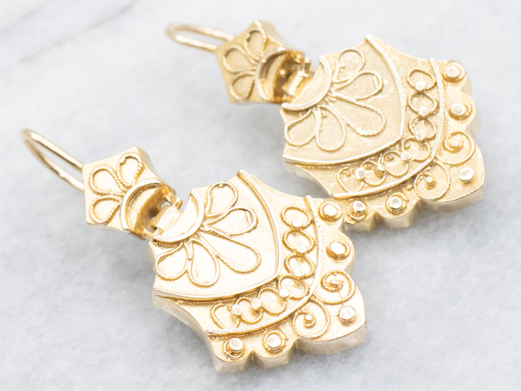 Victorian Revival Yellow Gold Drop Earrings