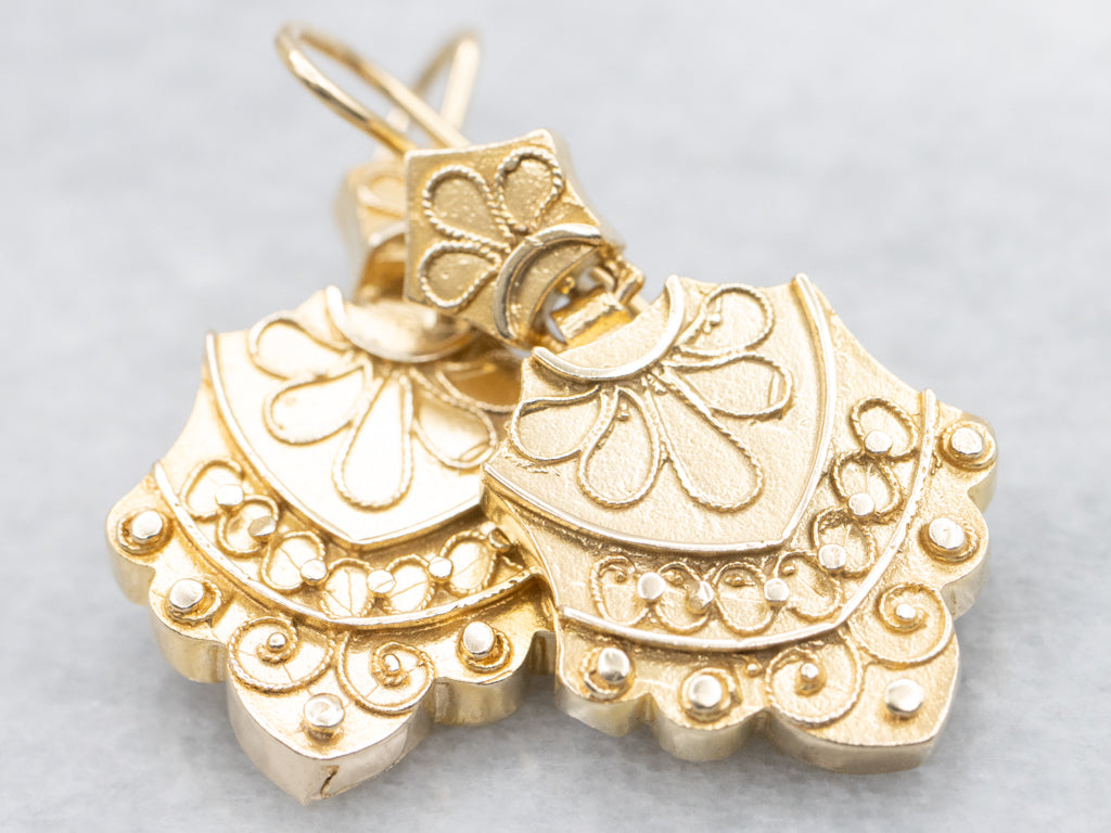 Victorian Revival Yellow Gold Drop Earrings