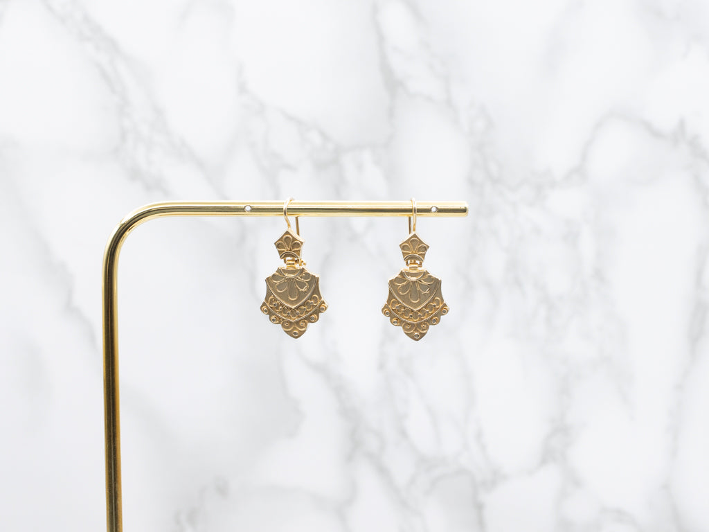 Victorian Revival Yellow Gold Drop Earrings