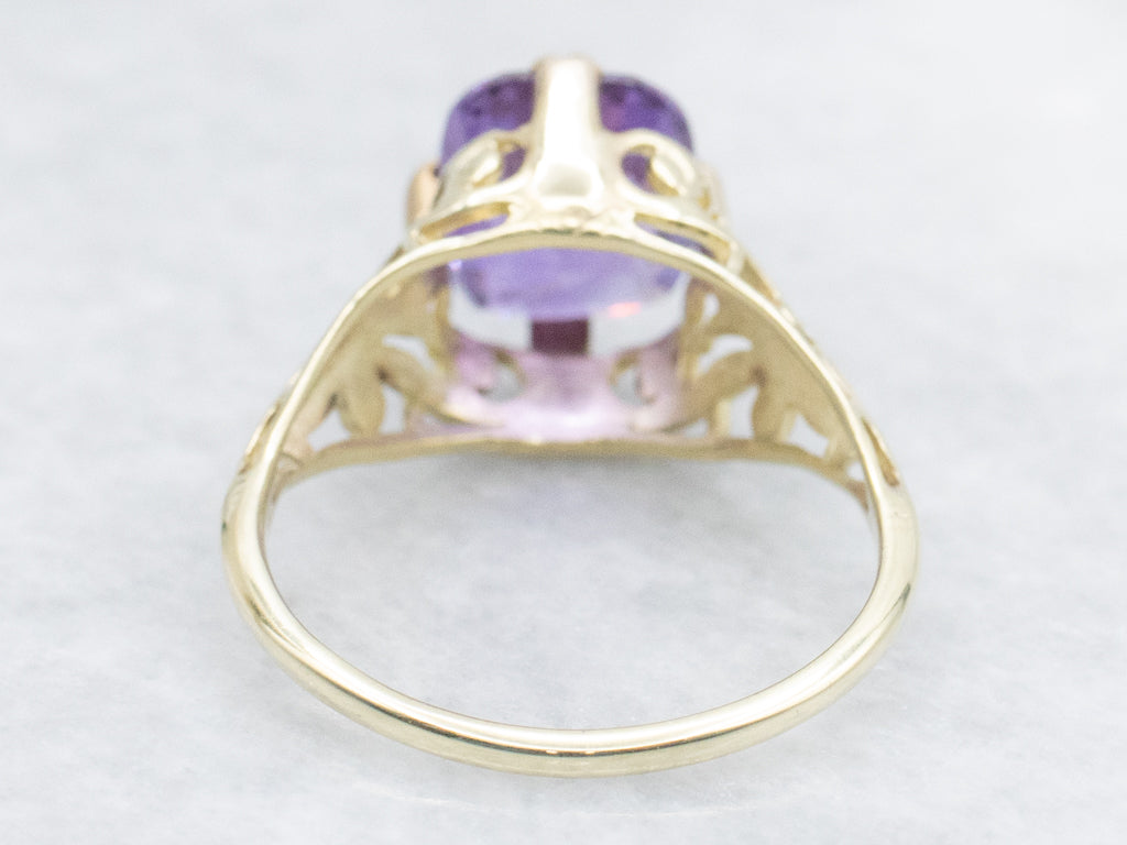 Antique Gold Filigree Cushion-Cut Purple Sapphire Solitaire Ring