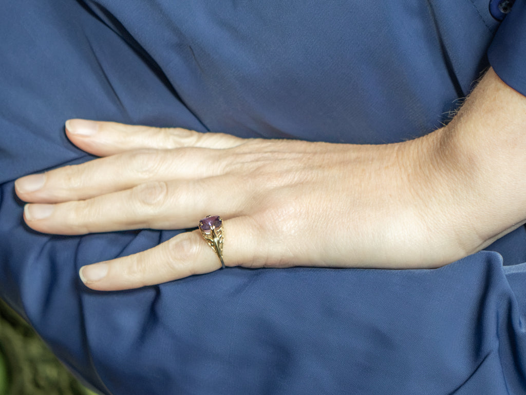 Antique Gold Filigree Cushion-Cut Purple Sapphire Solitaire Ring