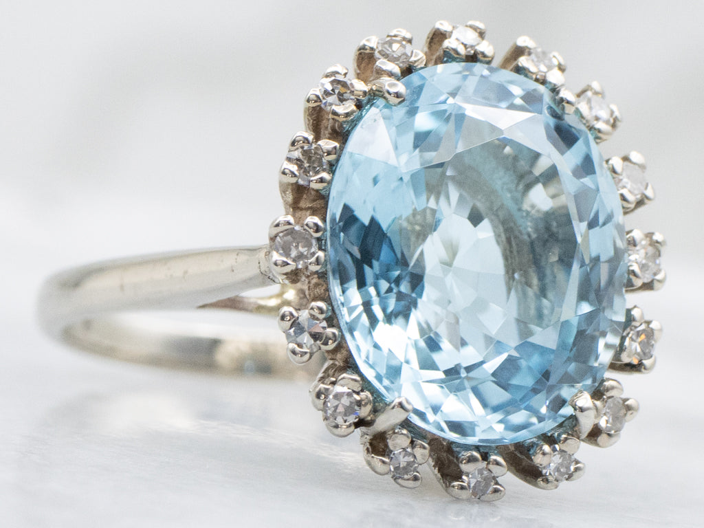 White Gold Topaz and Diamond Halo Ring