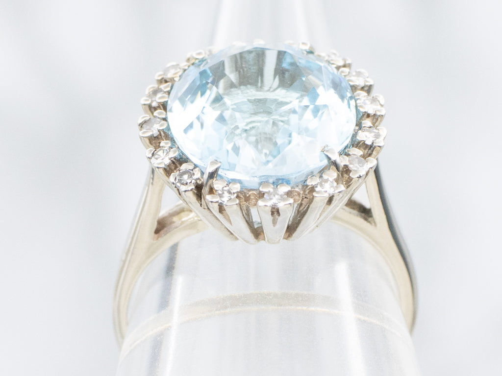 White Gold Topaz and Diamond Halo Ring