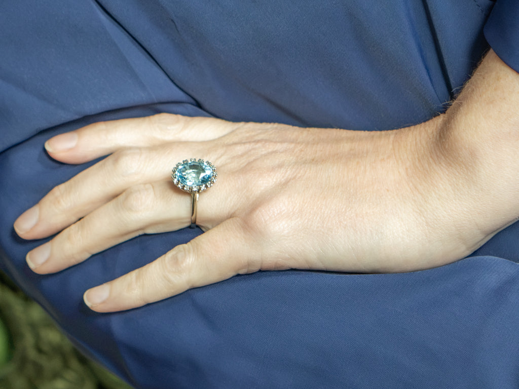 White Gold Topaz and Diamond Halo Ring