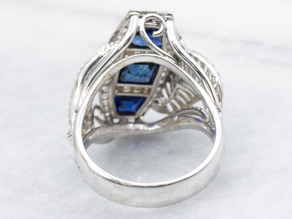 Modernist Sapphire and Diamond White Gold Statement Ring