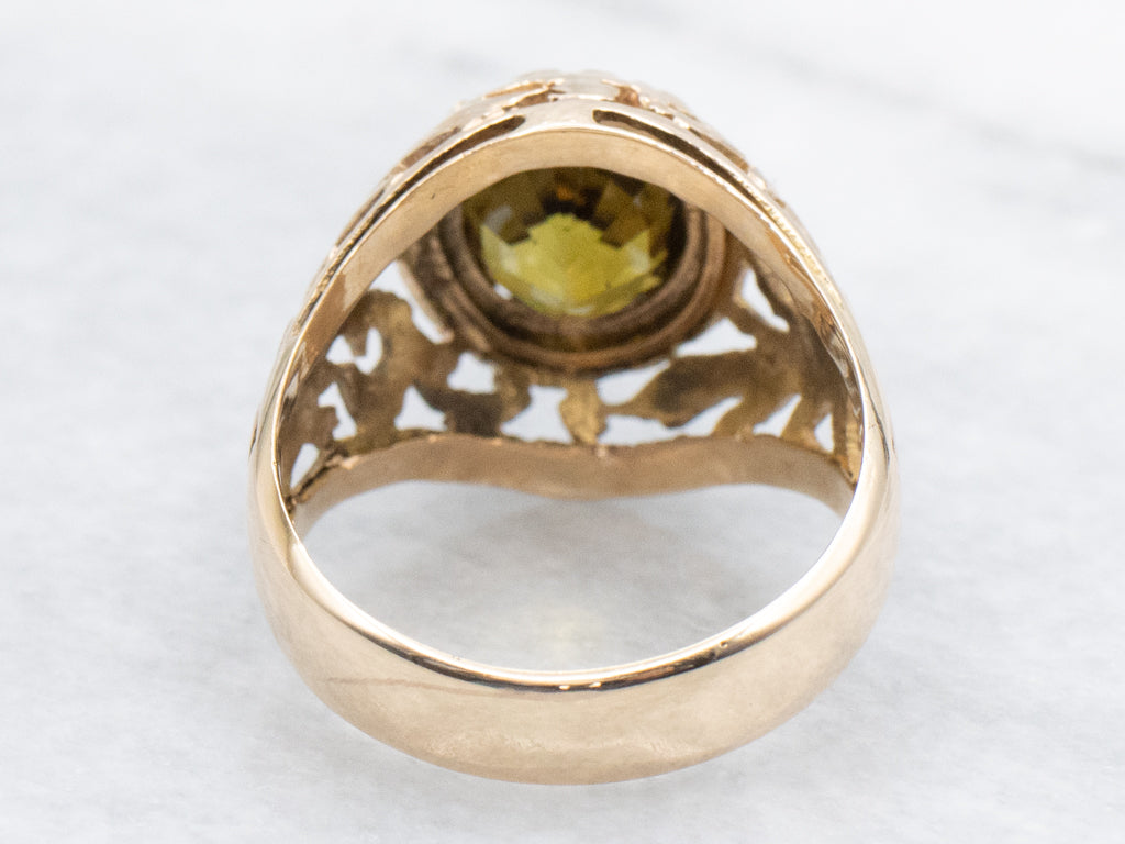 Beautiful Antique Scrolling Gold Chrysoberyl Botanical Statement Ring