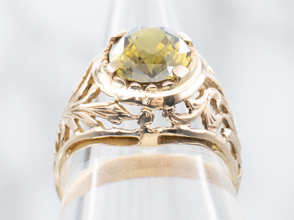 Beautiful Antique Scrolling Gold Chrysoberyl Botanical Statement Ring