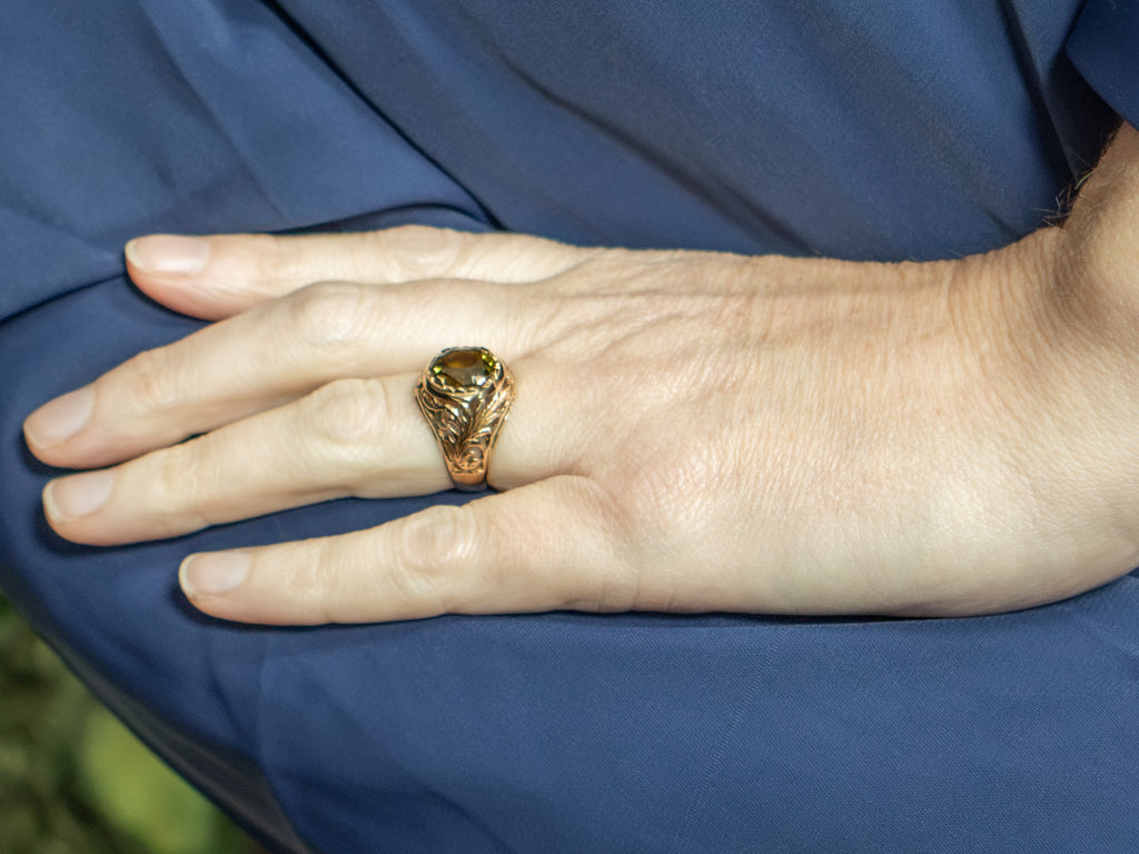 Beautiful Antique Scrolling Gold Chrysoberyl Botanical Statement Ring