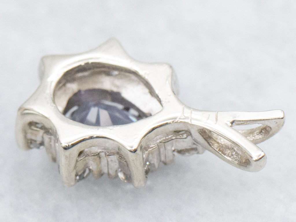 White Gold Color-Change Garnet and Diamond Halo Pendant