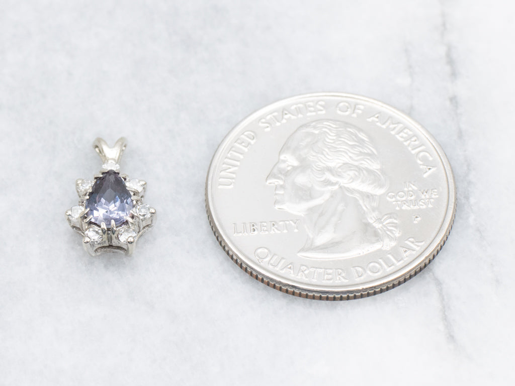 White Gold Color-Change Garnet and Diamond Halo Pendant