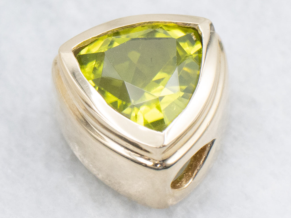 Yellow Gold Bezel-Set Trillion-Cut Peridot Slide Pendant