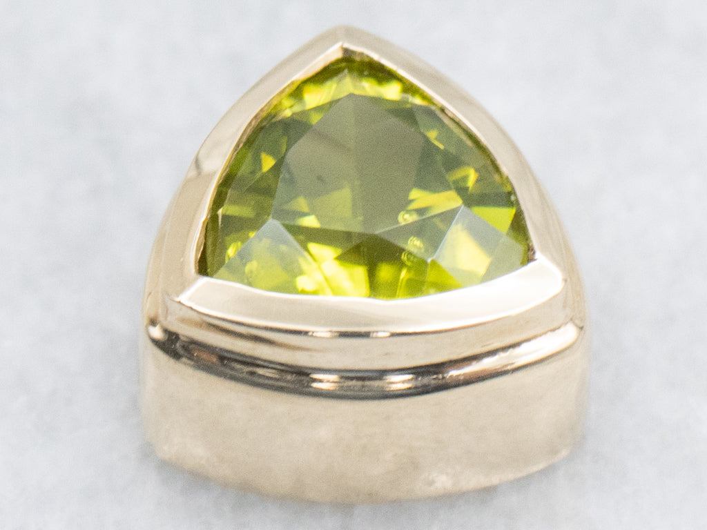 Yellow Gold Bezel-Set Trillion-Cut Peridot Slide Pendant