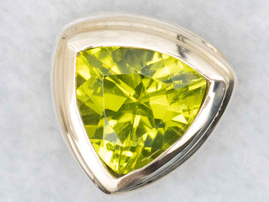 Yellow Gold Bezel-Set Trillion-Cut Peridot Slide Pendant